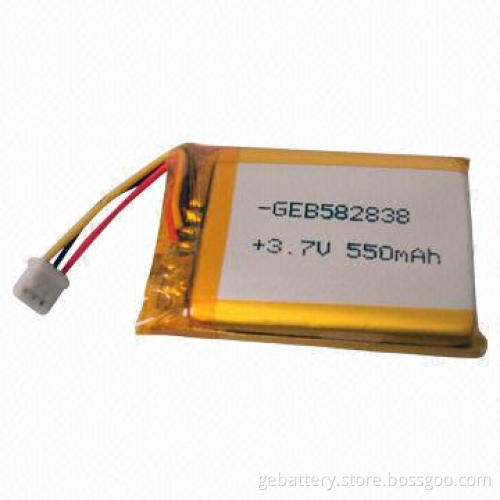 550mAh Rechargeable Lithium Polymer Battery, 3.7V Voltage
